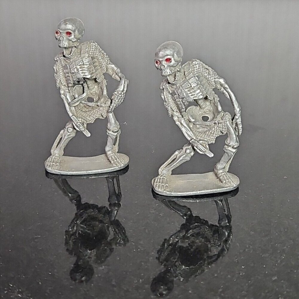 Ral Partha Pewter Skeleton Warrior Lot 2 Jewel Eyed Undead Vintage DnD Figurine